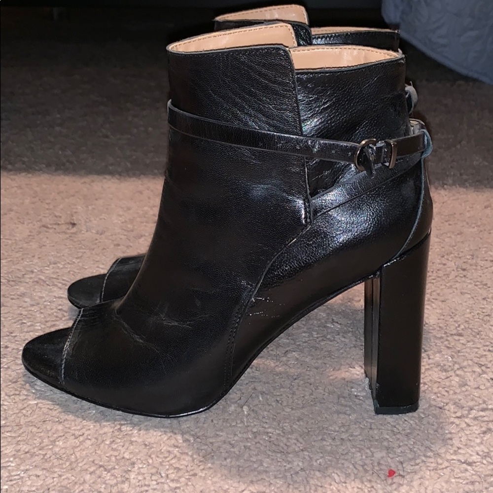 Leather open toe booties